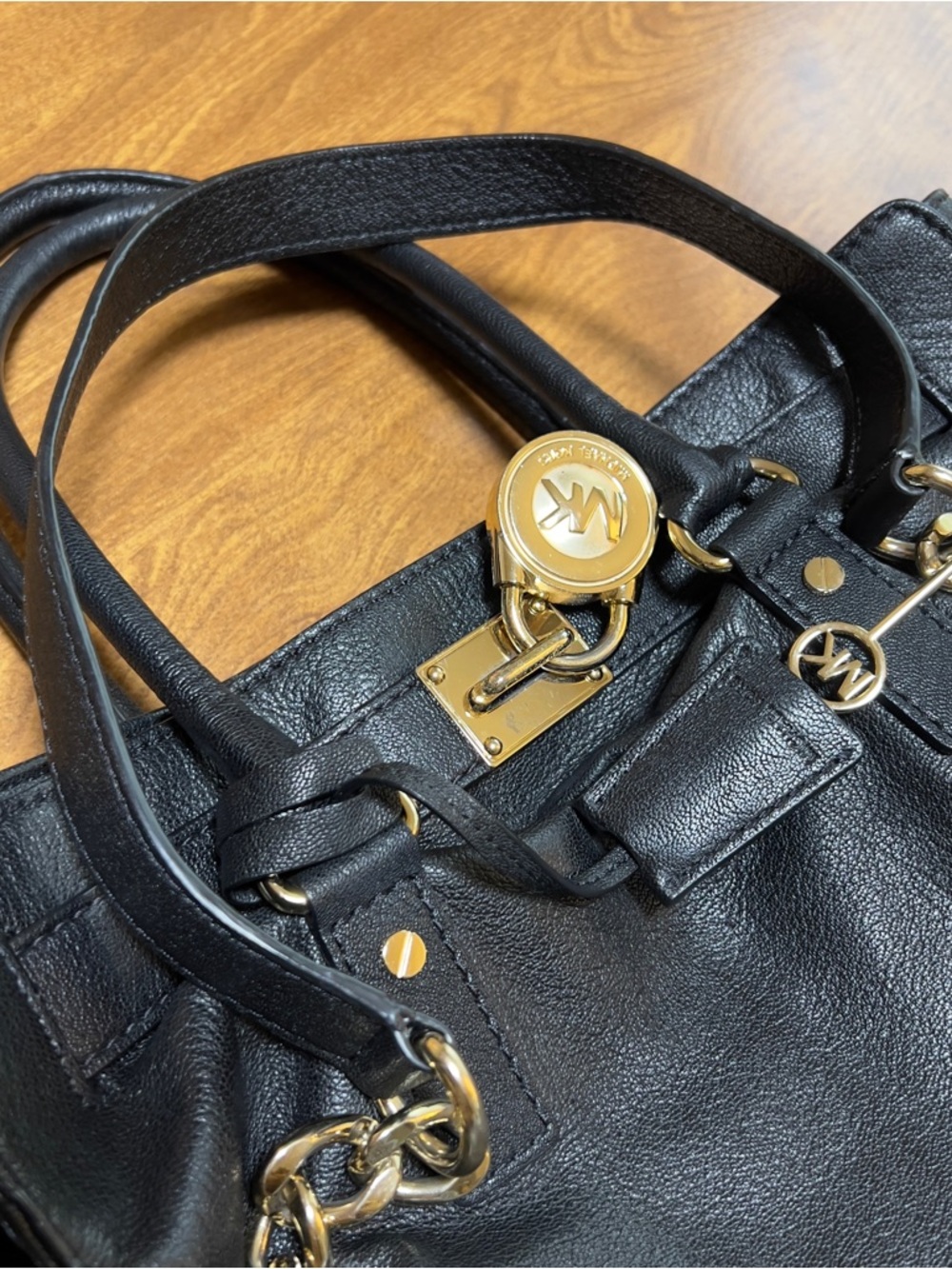 Michael Kors Hamilton Black Leather Goldtone Hardware Large Luggage Shoulder Bag - Picture 12 of 12